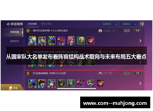 从国家队大名单发布看阵容结构战术取向与未来布局五大看点